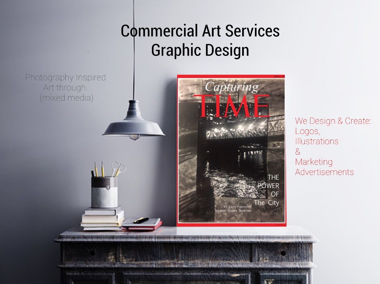 Cover design for "Capturing Time," featuring a bridge over water with reflections, emphasizing graphic design services and artistic photography.